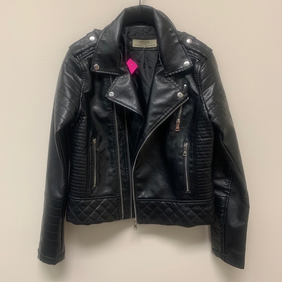 AFTF Basic Jackets & Blazers - AFTF Basic Black Faux Leather Moto Jacket Large